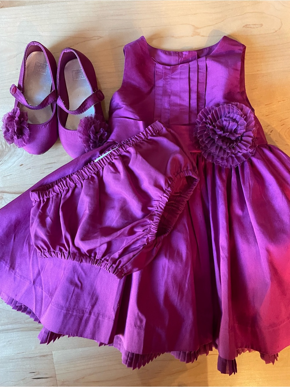 Janie and Jack Special Occasion Silk Dress + Bloomers & Bonus Shoes 6–12M